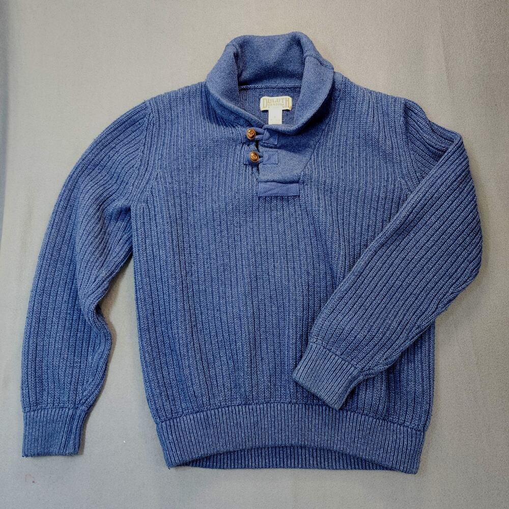 Duluth Mens Sweater Large Blue Wool Shawl Brigadier Infantry Henley Classic